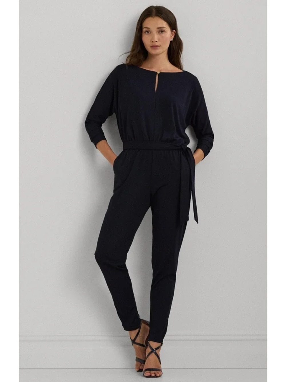 Lauren by Ralph Lauren Keyhole Black Belted Jumpsuit